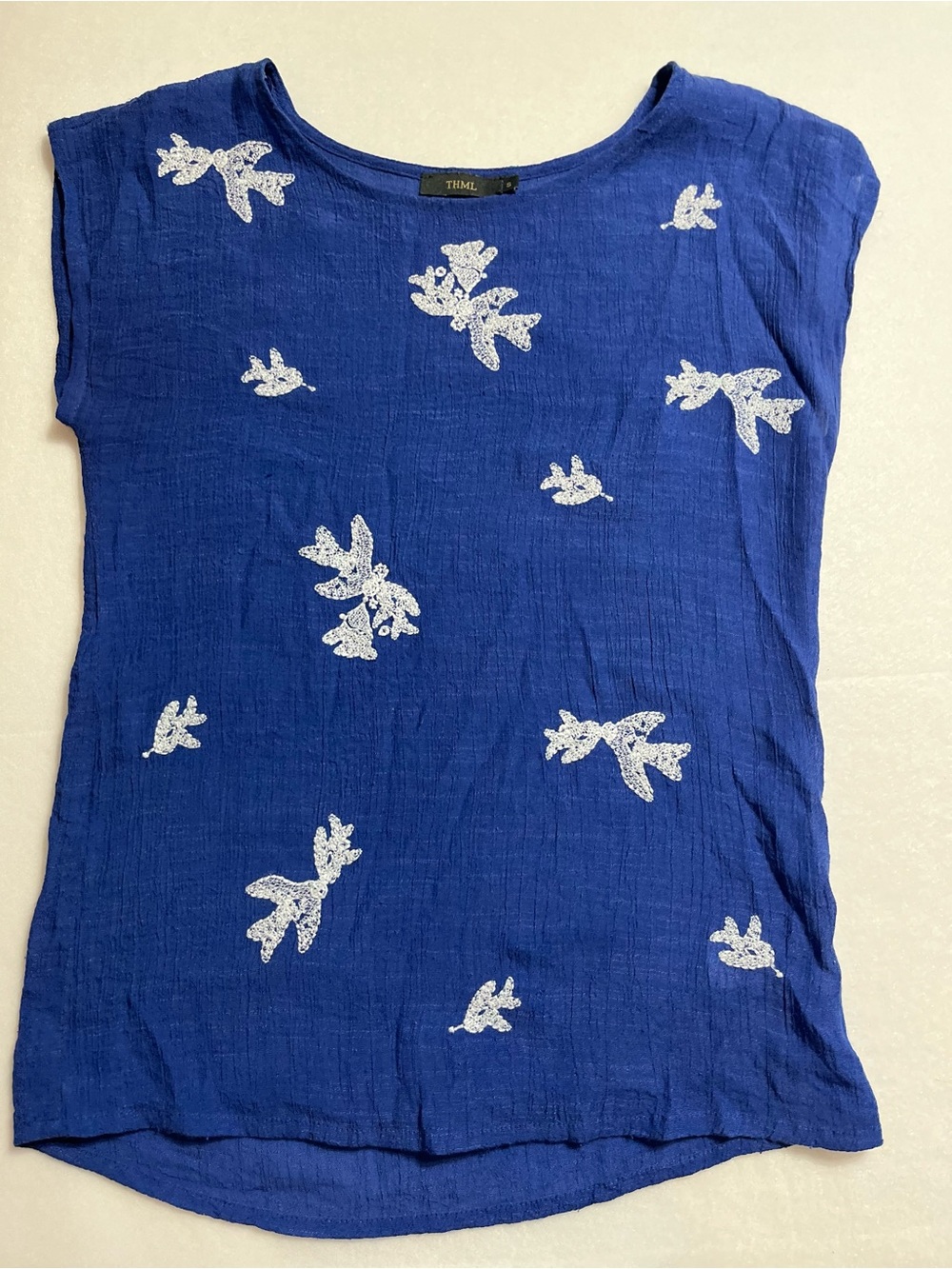 THML Cobalt Blue Short Sleeve Embroidered Tunic Top